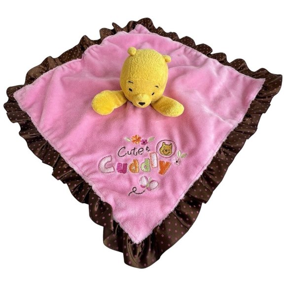 Disney Winnie the Pooh Lovey Bear Cute & Cuddly Pink Brown Security Blanket - Picture 6 of 8